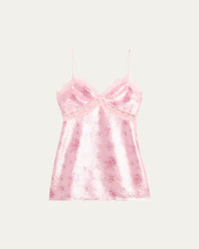 Loveshackfancy Finta Sequined Lace-trim Mini Dress In Flamenco Pink