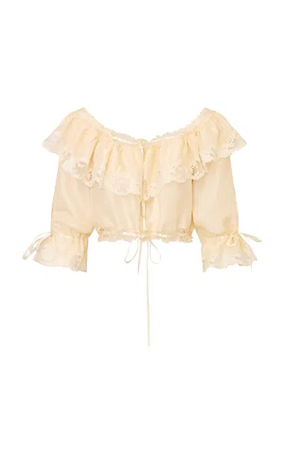Loveshackfancy Fioressaie Haute Habotai Lace Top In Neutral
