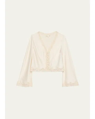 Loveshackfancy Fioretta Lace-trim Satin Top In Neutral
