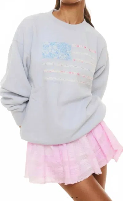 Loveshackfancy Flag Long Sleeve Sweater In Babyblue In Blue