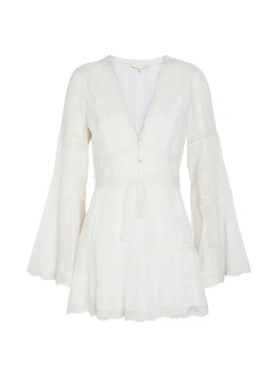 Loveshackfancy Flared-sleeve Mini Dress In White