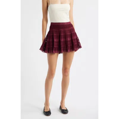 Loveshackfancy Fleetta Tiered Miniskirt In Burgundy