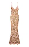Loveshackfancy Fleurina Floral-embellished Tulle Maxi Dress In Rose Gold