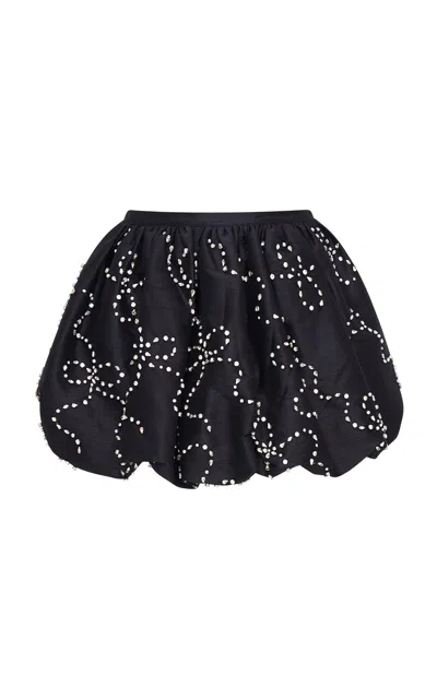Loveshackfancy Flince Crystal-embellished Satin Mini Skirt In Black