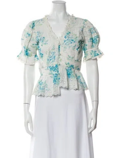 Pre-owned Loveshackfancy Floral Blouse In White