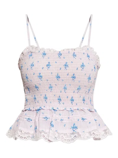 LOVESHACKFANCY FLORAL-LACE SMOCKED TOP