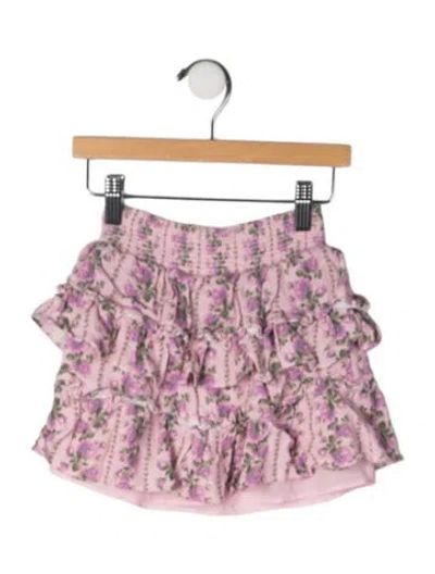 Pre-owned Loveshackfancy Kids' Floral Mini Skirt In Pink