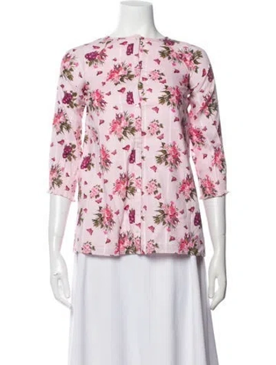 Pre-owned Loveshackfancy Floral Print Bateau Neckline Blouse In Pink