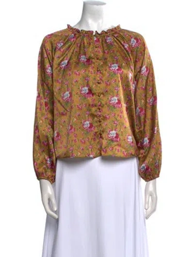 Pre-owned Loveshackfancy Floral Print Bateau Neckline Blouse W/ Tags In Pink
