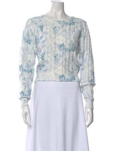 Pre-owned Loveshackfancy Floral Print Bateau Neckline Sweater In Blue