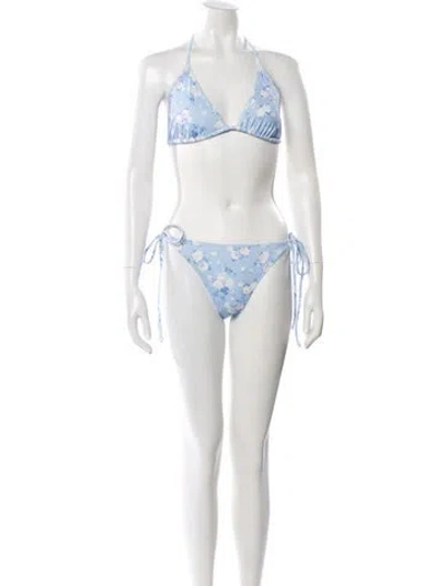 Pre-owned Loveshackfancy Floral Print Bikini W/ Tags In Blue