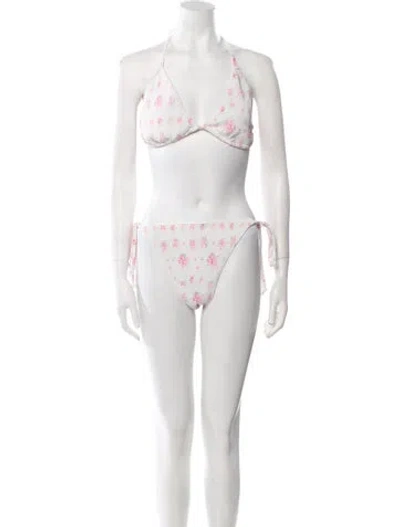 Pre-owned Loveshackfancy Floral Print Bikini W/ Tags In White