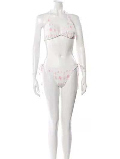 Pre-owned Loveshackfancy Floral Print Bikini W/ Tags In White