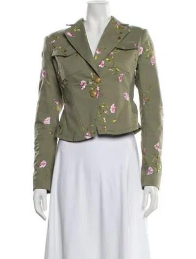 Pre-owned Loveshackfancy Floral Print Blazer In Green