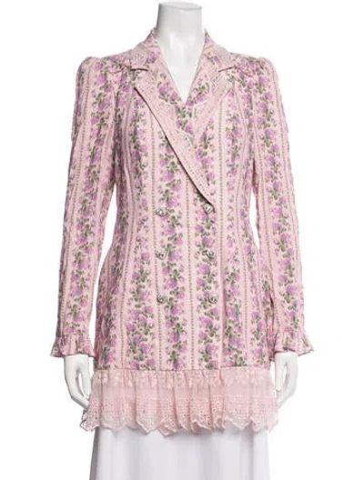 Pre-owned Loveshackfancy Floral Print Blazer In Pink