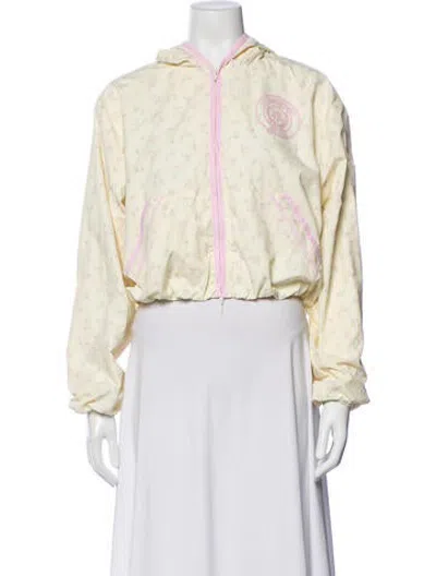 Pre-owned Loveshackfancy Floral Print Bomber Jacket W/ Tags In Yellow