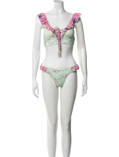 Pre-owned Loveshackfancy Floral Print Bow Accents Bikini In Neutral