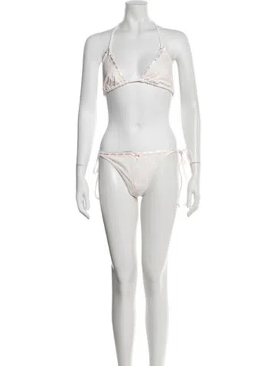 Pre-owned Loveshackfancy Floral Print Bow Accents Bikini W/ Tags In Pink