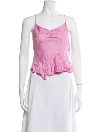 Pre-owned Loveshackfancy Floral Print Cowl Neck Blouse In Pink