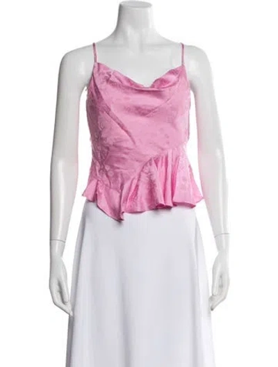 Pre-owned Loveshackfancy Floral Print Cowl Neck Top In Pink