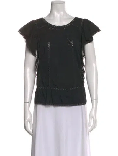 Pre-owned Loveshackfancy Floral Print Crew Neck Blouse In Black