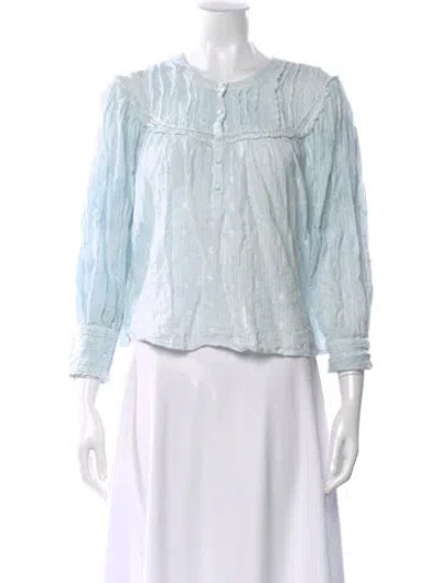 Pre-owned Loveshackfancy Floral Print Crew Neck Blouse In Blue