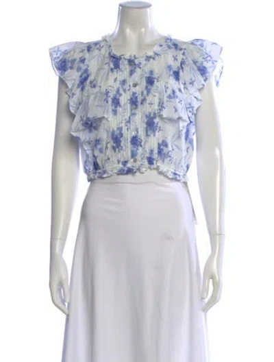 Pre-owned Loveshackfancy Floral Print Crew Neck Blouse In Blue