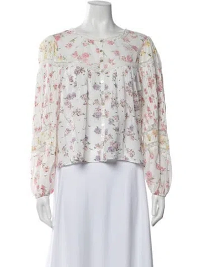 Pre-owned Loveshackfancy Floral Print Crew Neck Blouse In Blue