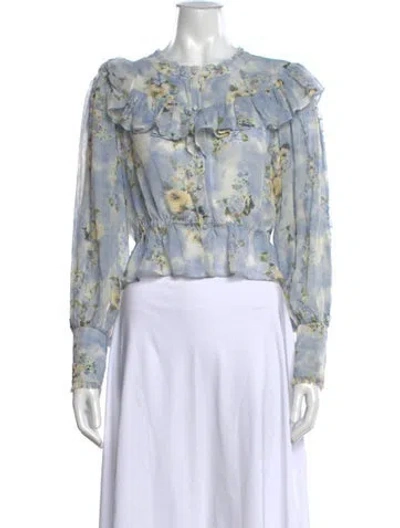 Pre-owned Loveshackfancy Floral Print Crew Neck Blouse In Blue