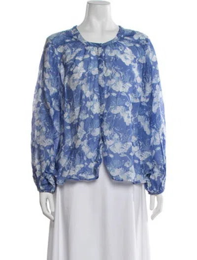 Pre-owned Loveshackfancy Floral Print Crew Neck Blouse In Blue