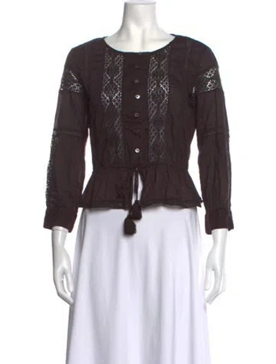 Pre-owned Loveshackfancy Floral Print Crew Neck Blouse In Brown