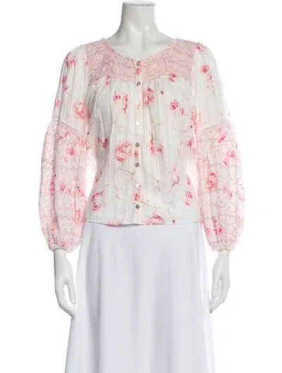 Pre-owned Loveshackfancy Floral Print Crew Neck Blouse In Multi