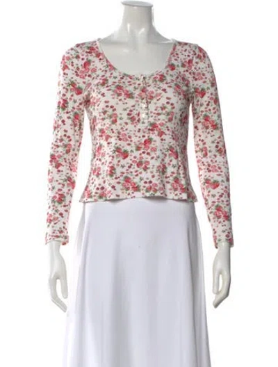 Pre-owned Loveshackfancy Floral Print Crew Neck Blouse In Multi
