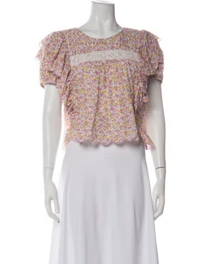 Pre-owned Loveshackfancy Floral Print Crew Neck Blouse In Multi