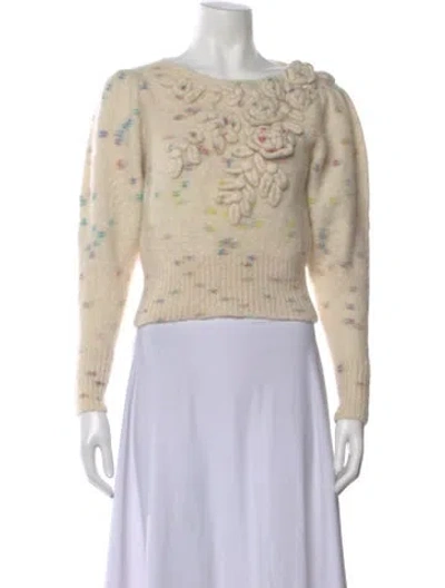 Pre-owned Loveshackfancy Floral Print Crew Neck Blouse In Neutral