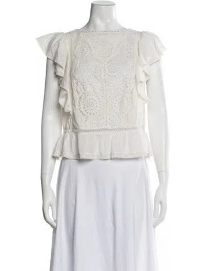 Pre-owned Loveshackfancy Floral Print Crew Neck Blouse In Neutrals