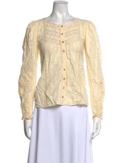 Pre-owned Loveshackfancy Floral Print Crew Neck Blouse In Neutrals