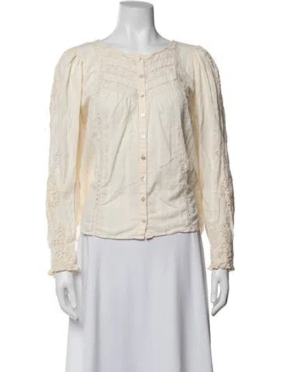 Pre-owned Loveshackfancy Floral Print Crew Neck Blouse In Neutrals