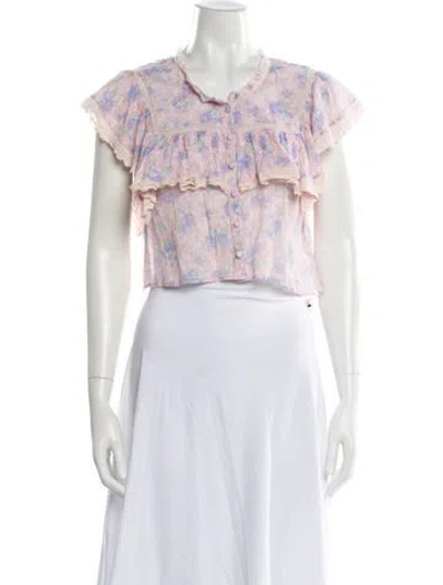 Pre-owned Loveshackfancy Floral Print Crew Neck Blouse In Pink