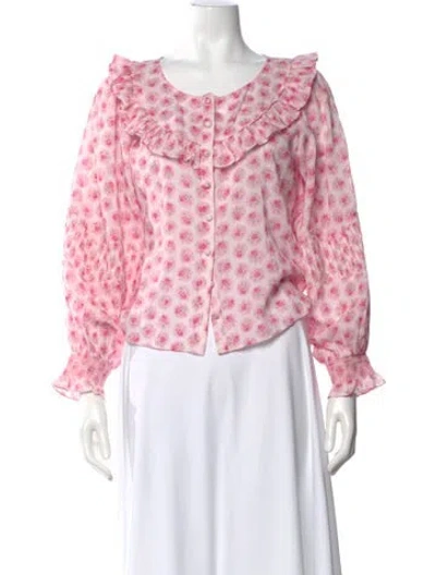 Pre-owned Loveshackfancy Floral Print Crew Neck Blouse In Pink