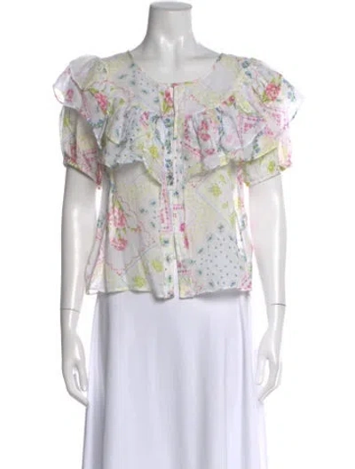 Pre-owned Loveshackfancy Floral Print Crew Neck Blouse In Pink