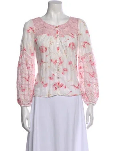 Pre-owned Loveshackfancy Floral Print Crew Neck Blouse In Pink