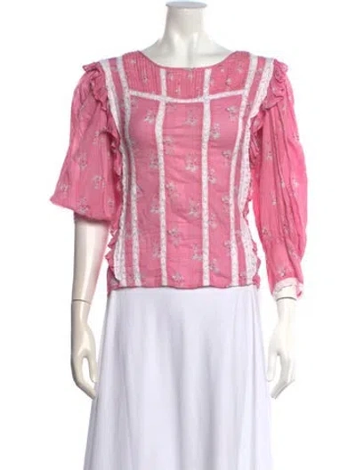 Pre-owned Loveshackfancy Floral Print Crew Neck Blouse In Pink