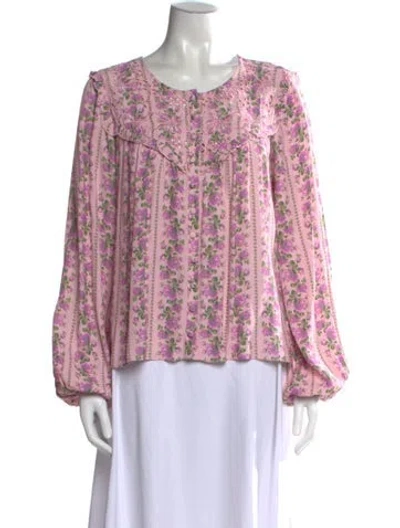Pre-owned Loveshackfancy Floral Print Crew Neck Blouse In Pink