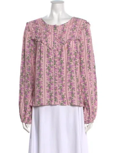 Pre-owned Loveshackfancy Floral Print Crew Neck Blouse In Pink