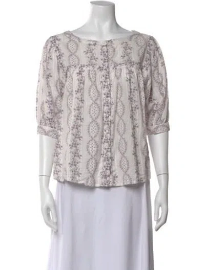 Pre-owned Loveshackfancy Floral Print Crew Neck Blouse In Purple
