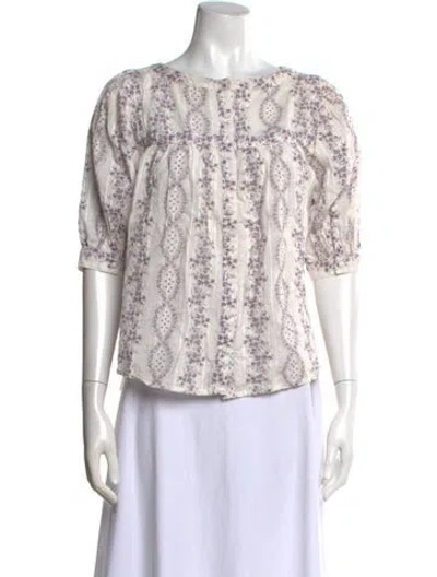 Pre-owned Loveshackfancy Floral Print Crew Neck Blouse In Purple