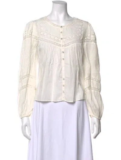 Pre-owned Loveshackfancy Floral Print Crew Neck Blouse In White