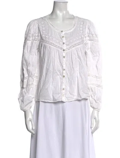 Pre-owned Loveshackfancy Floral Print Crew Neck Blouse In White