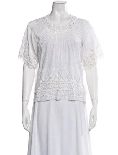 Pre-owned Loveshackfancy Floral Print Crew Neck Blouse In White